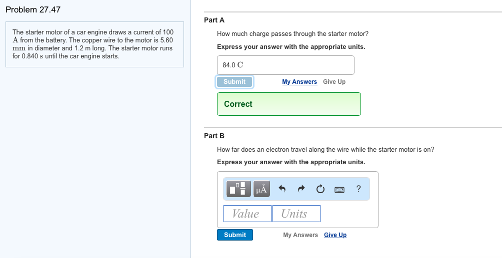 Solved The starter motor of a car engine draws a current of