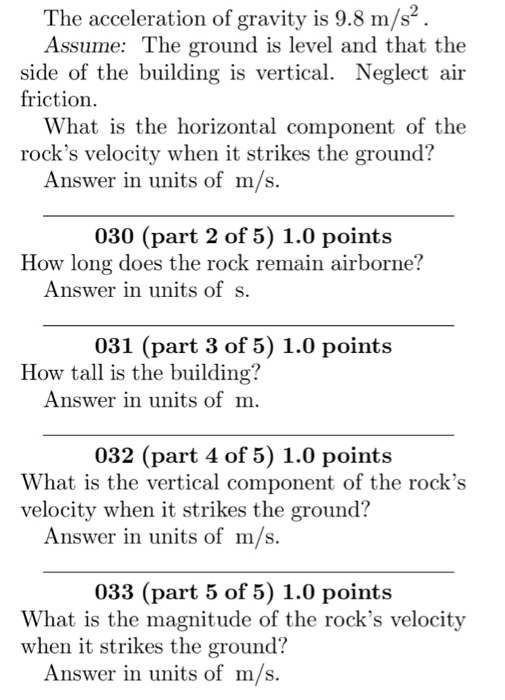 Solved A rock is projected from the edge of the top of a | Chegg.com