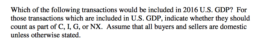 which of the following transactions is not included in gdp