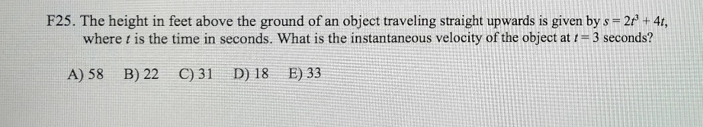 Solved F25. The height in feet above the ground of an object | Chegg.com