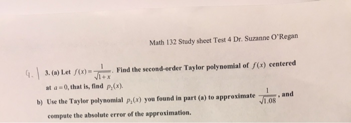 Solved Math 132 Study sheet Test 4 Dr. Suzanne O'Regan 4-1 | Chegg.com