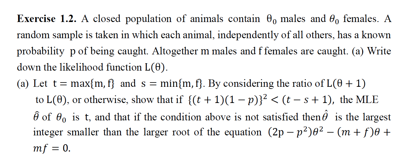 A closed population of animals contain theta_0 males | Chegg.com