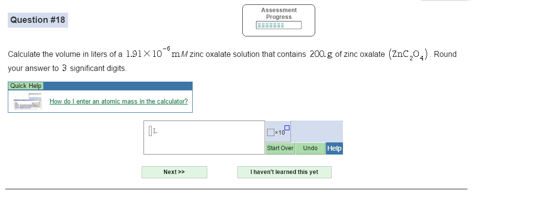 Solved Calculate The Volume In Liters Of A 1 91 X 10 6m M