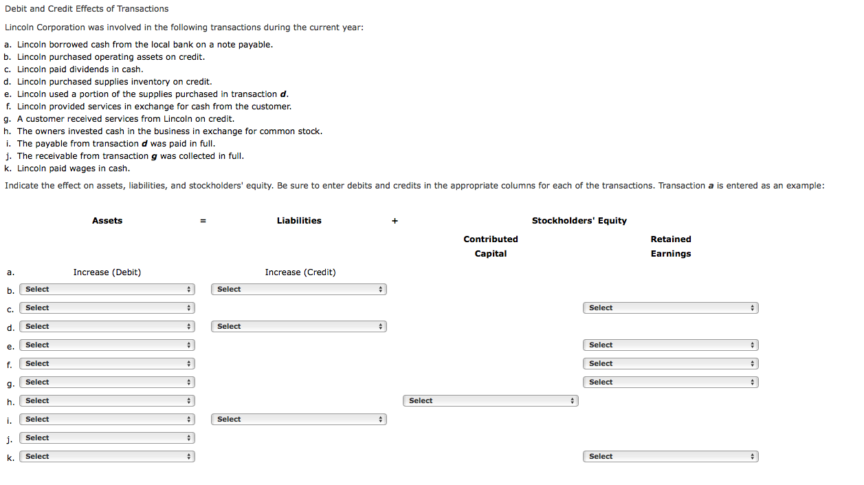 Solved Debit And Credit Effects Of Transactions Lincoln Chegg