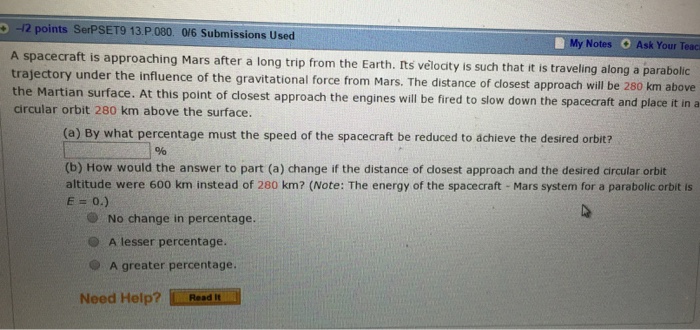 Solved A spacecraft is approaching Mars after a long trip | Chegg.com