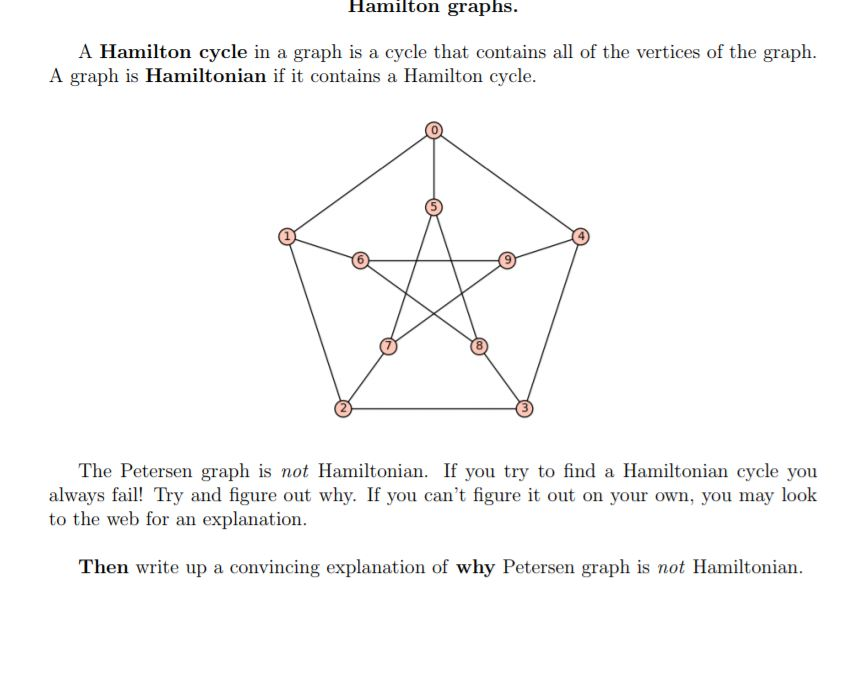 Solved Hamilton graphs. A Hamilton cycle in a graph is a