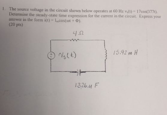 Solved The source voltage in the circuit shown below | Chegg.com