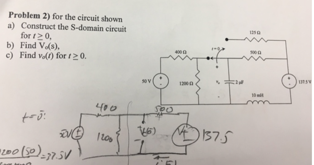 Solved For the circuit shown a) Construct the S-domain | Chegg.com