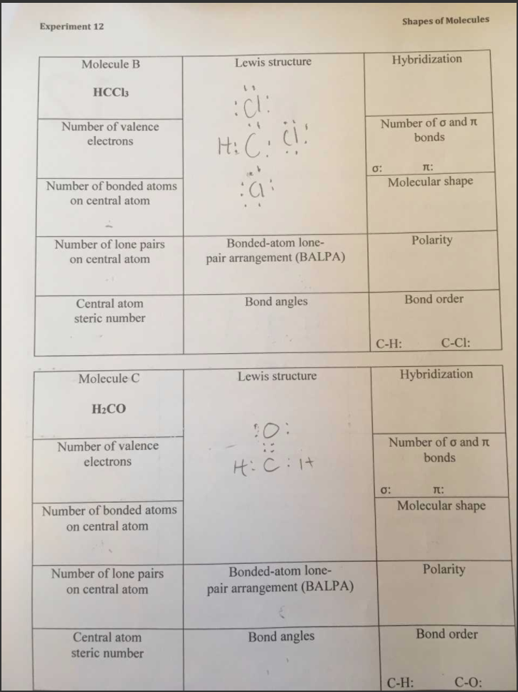Solved Experiment 12 Shapes Of Molecules Molecule B Lewis | Chegg.com