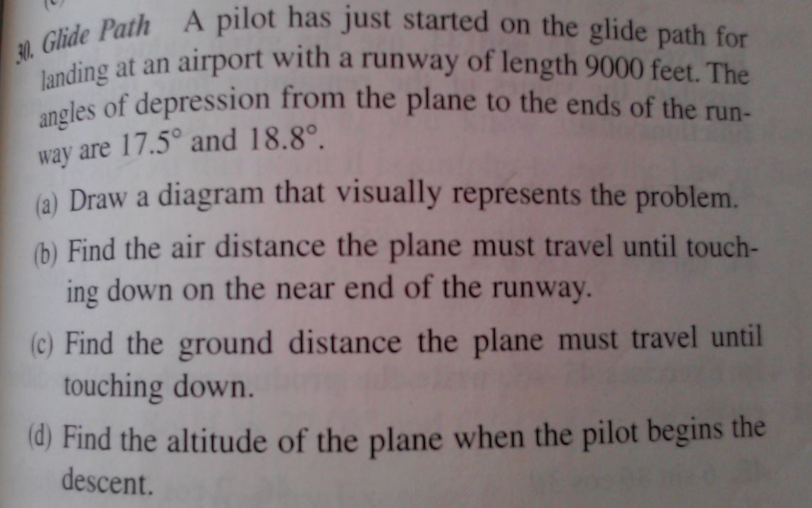Solved 30. Glide Path A pilot has just started on the glide | Chegg.com