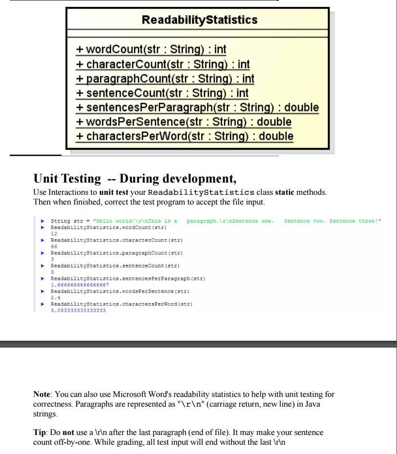 Solved READABILITY STATISTICS - JAVA Instructions for | Chegg.com