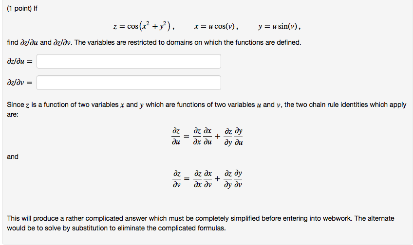 Solved If Z= Cos(x^2+y^2), X= UCos(v), Y= USin(v) Find Dz/du | Chegg.com