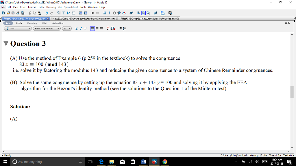 Use The Method Of Example 6 p 259 In The Textbook Chegg