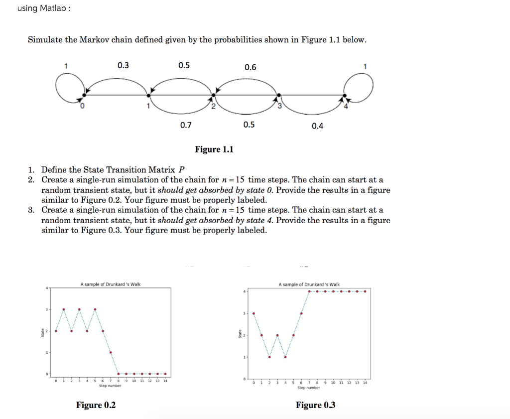 Solved using Matlab Simulate the Markov chain defined given