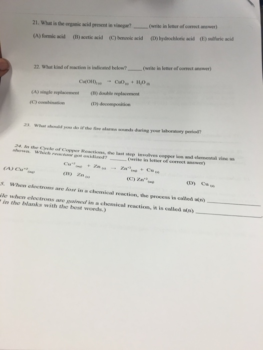 Solved What is the organic acid present in vinegar? (write