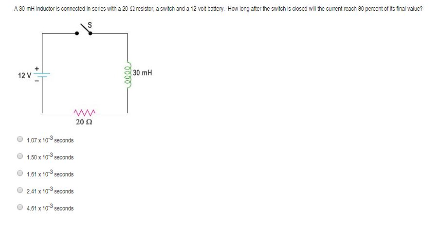 Solved A 30-mH inductor is connected in series with a 20-Ohm | Chegg.com