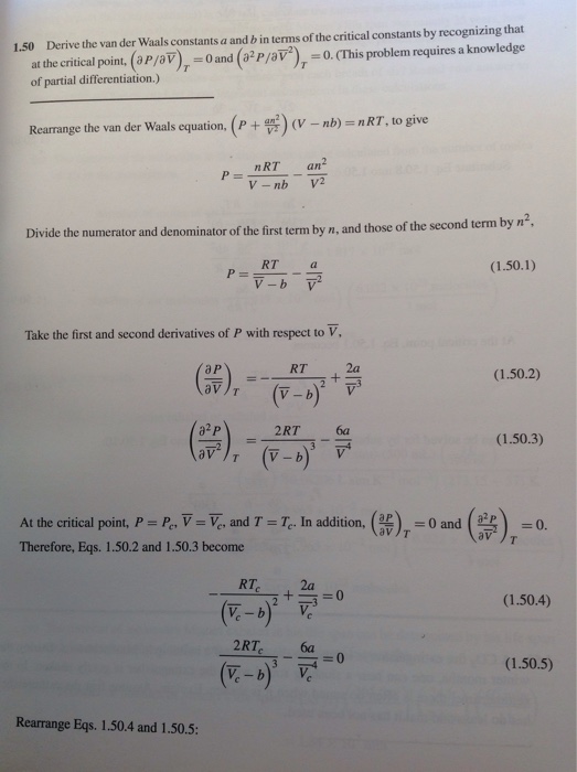 Solved 1.50 Derive The Van Der Waals Constants A And B In | Chegg.com