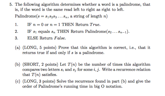 Solved 5. The following algorithm determines whether a word | Chegg.com