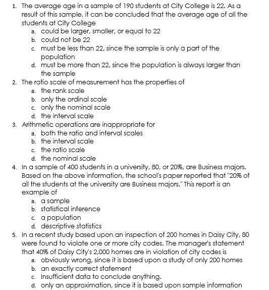 Solved 1. The average age in a sample of 190 students at | Chegg.com