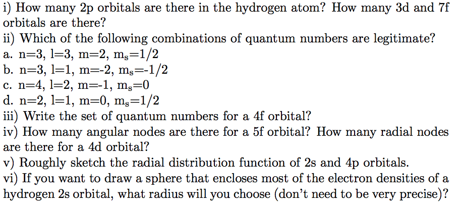 Solved i) How many 2p orbitals are there in the hydrogen | Chegg.com