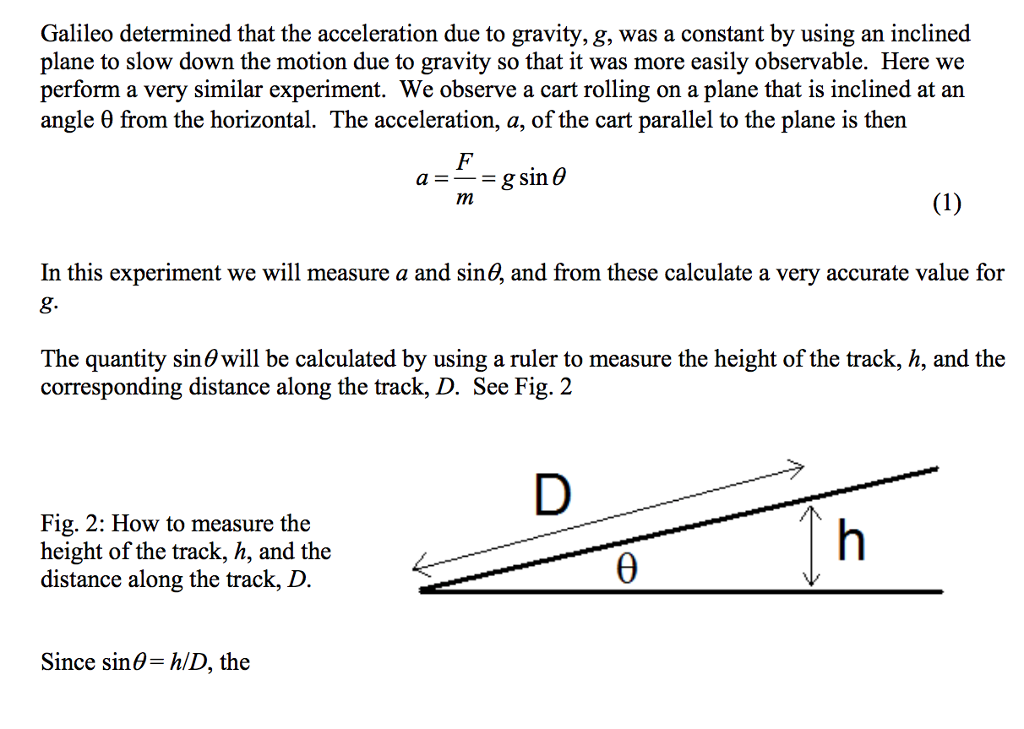 acceleration due to gravity experiment inclined plane