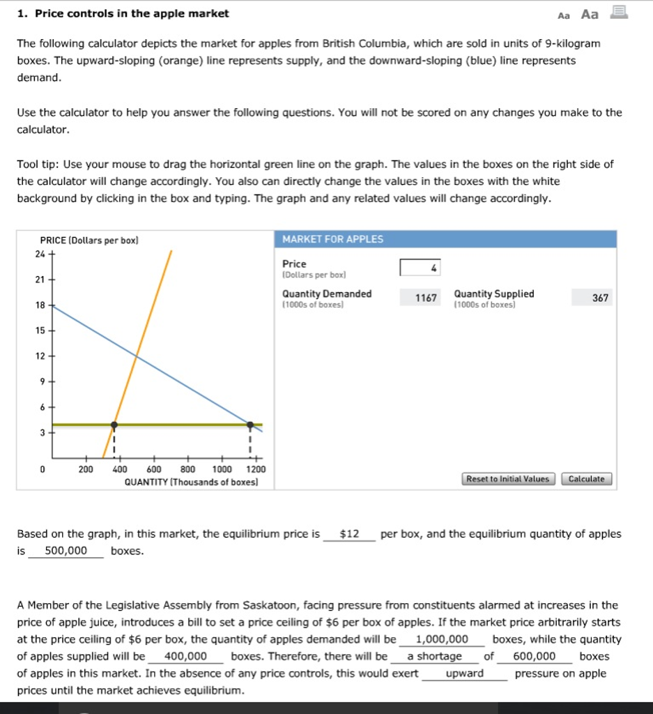 Solved 1. Price controls in the apple market Aa Aa The | Chegg.com