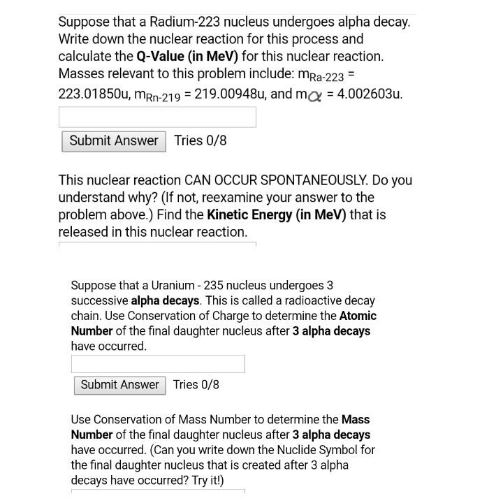 Solved Suppose that a Radium-223 nucleus undergoes alpha | Chegg.com