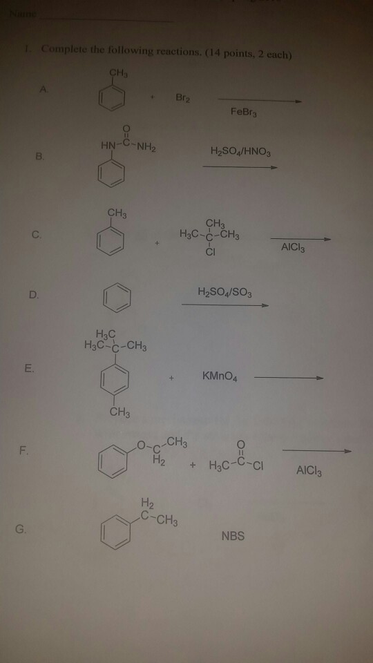 Solved Complete The Following Reactions. | Chegg.com