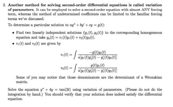 Solved Another method for solving second-order differential | Chegg.com