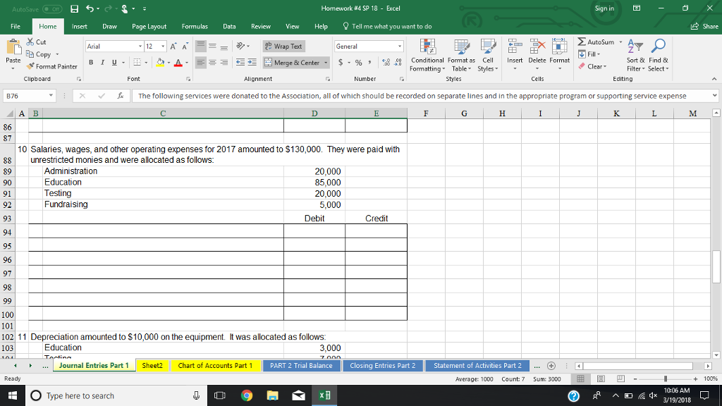Solved Homework #4 SP18- Excel Sign in -0 X Insert Draw Page | Chegg.com