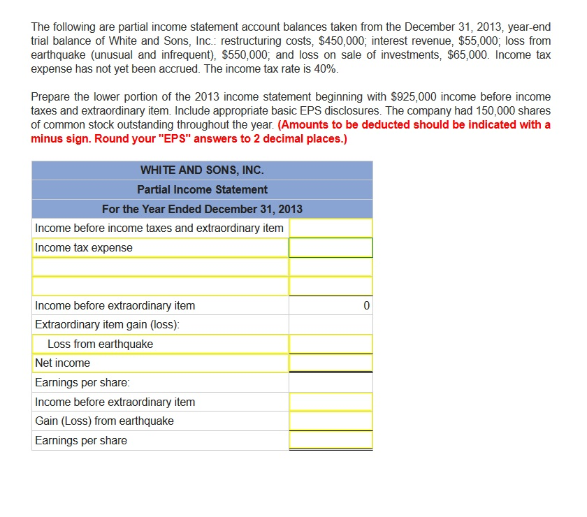 Solved The Following Are Partial Income Statement Account 1990