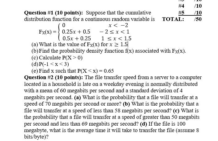 Solved 4 10 5 10 Distribution Function For A Continuous Chegg