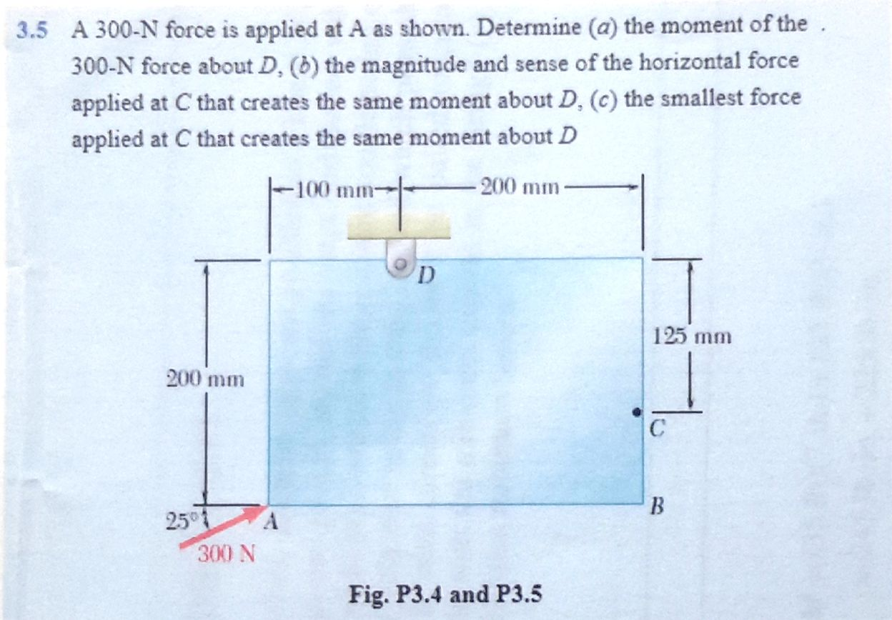 Solved A 300-N force is applied at A as shown. Determine | Chegg.com