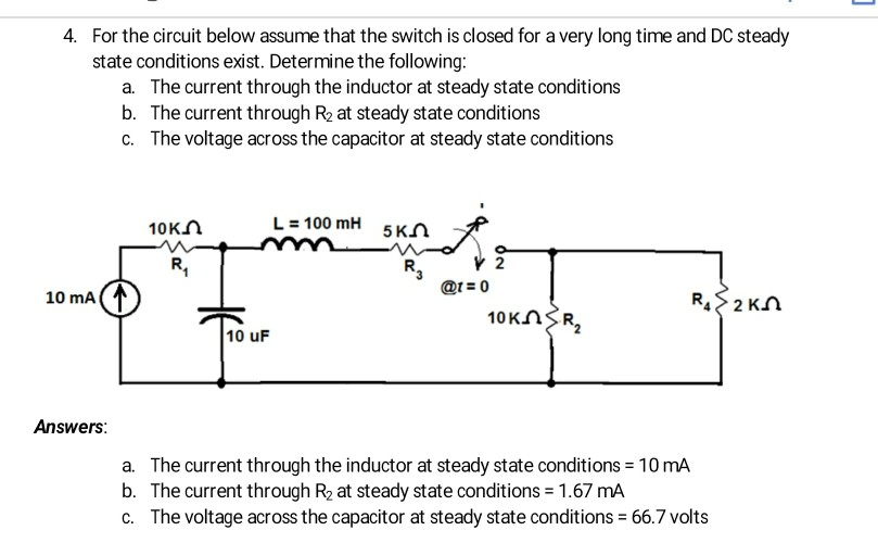 Solved For the circuit below assume that the switch is | Chegg.com