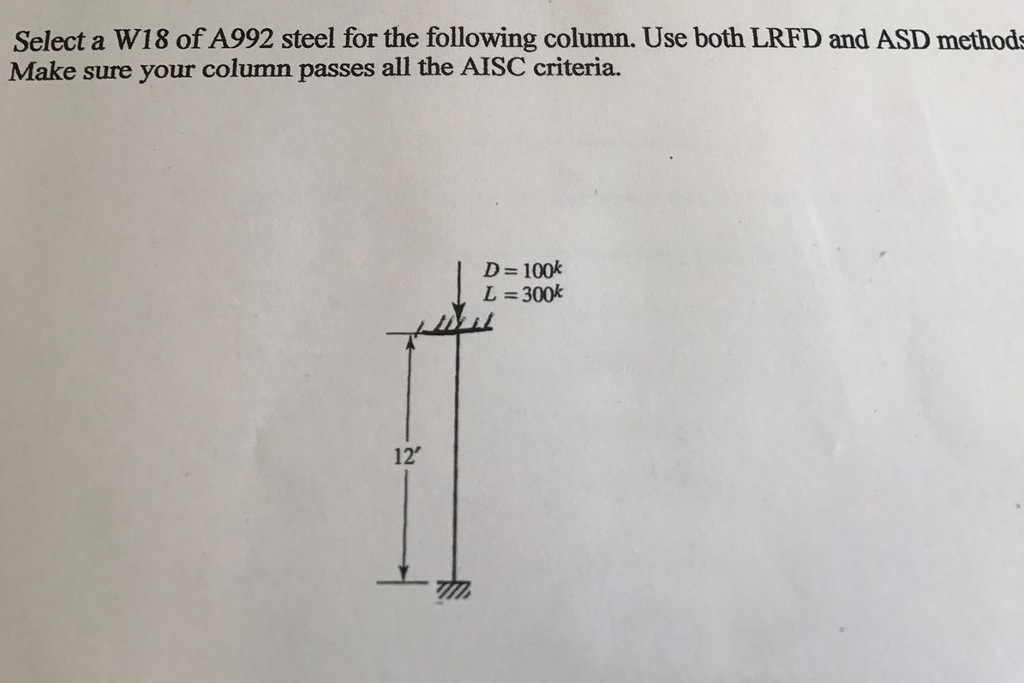 Solved Select a W18 of A992 steel for the following column.