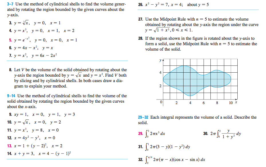Solved 3-7 Use the method of cylindrical shells to find the | Chegg.com