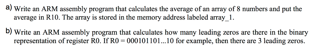 Write an ARM assembly program that calculates the | Chegg.com