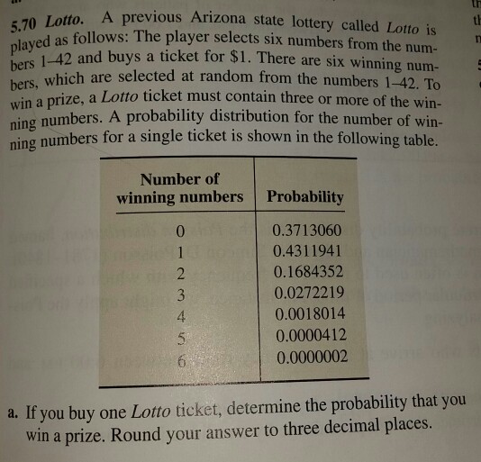Solved a previous arizona state lottery called lotto is chegg