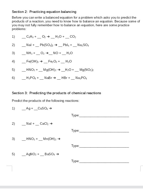 Solved Section 2: Practicing equation balancing Before you | Chegg.com