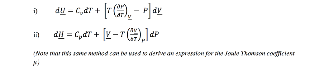 Solved i) dU = C_vdT + [T(partial differential p/partial | Chegg.com