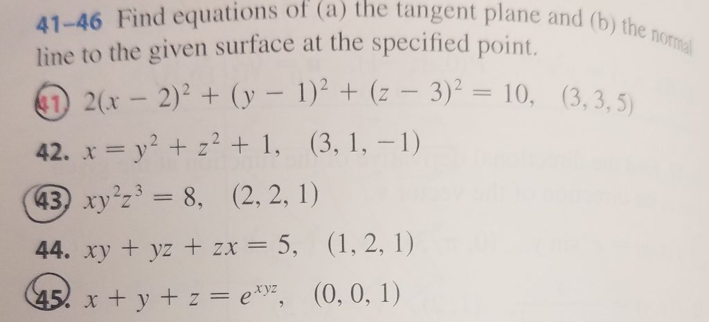 Solved and (b) the normal 41-46 Find equations of (a) the | Chegg.com