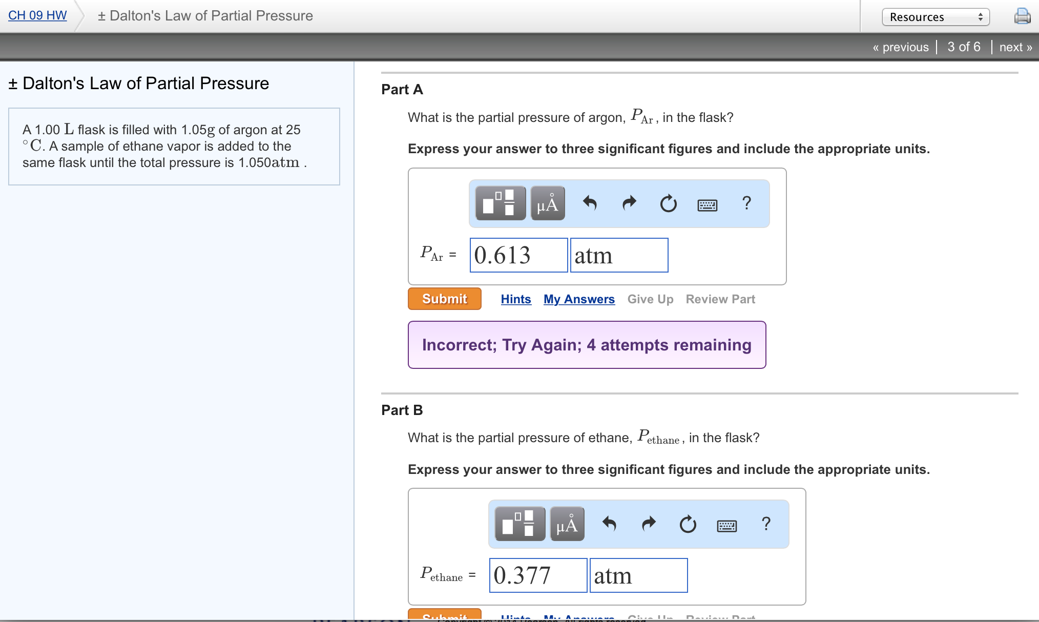 Solved CH 09 HW Plus or minus Dalton's Law of Partial | Chegg.com