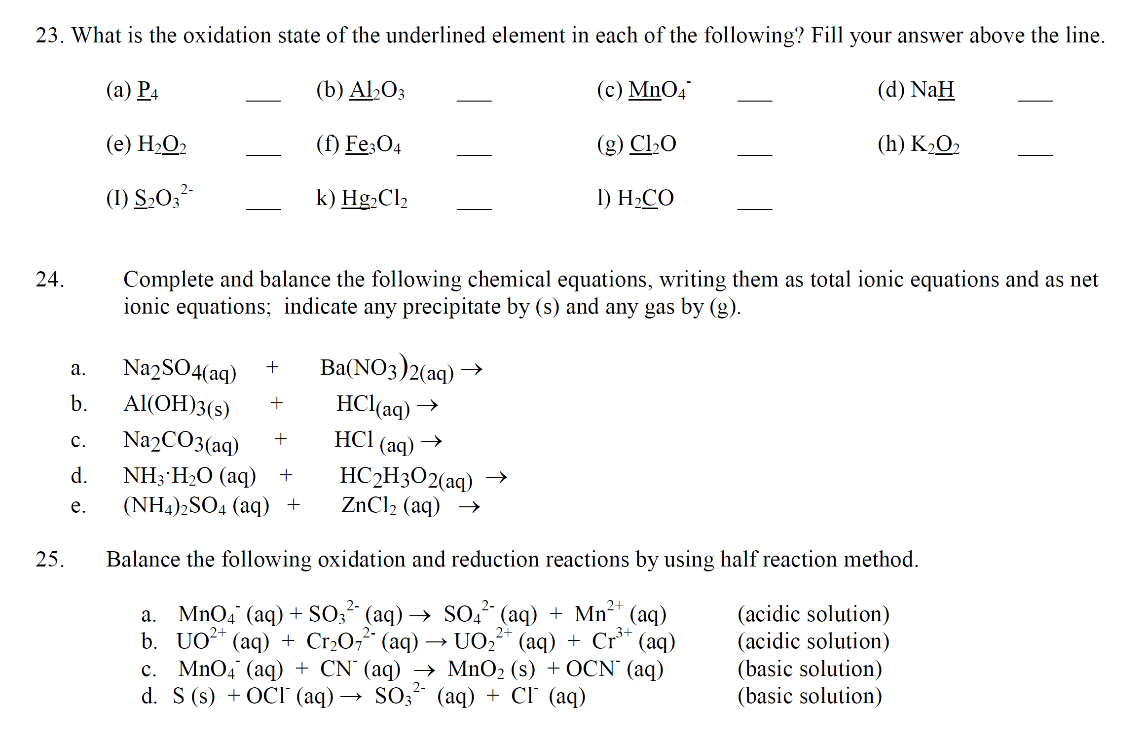 Solved Complete and balance the following chemical | Chegg.com