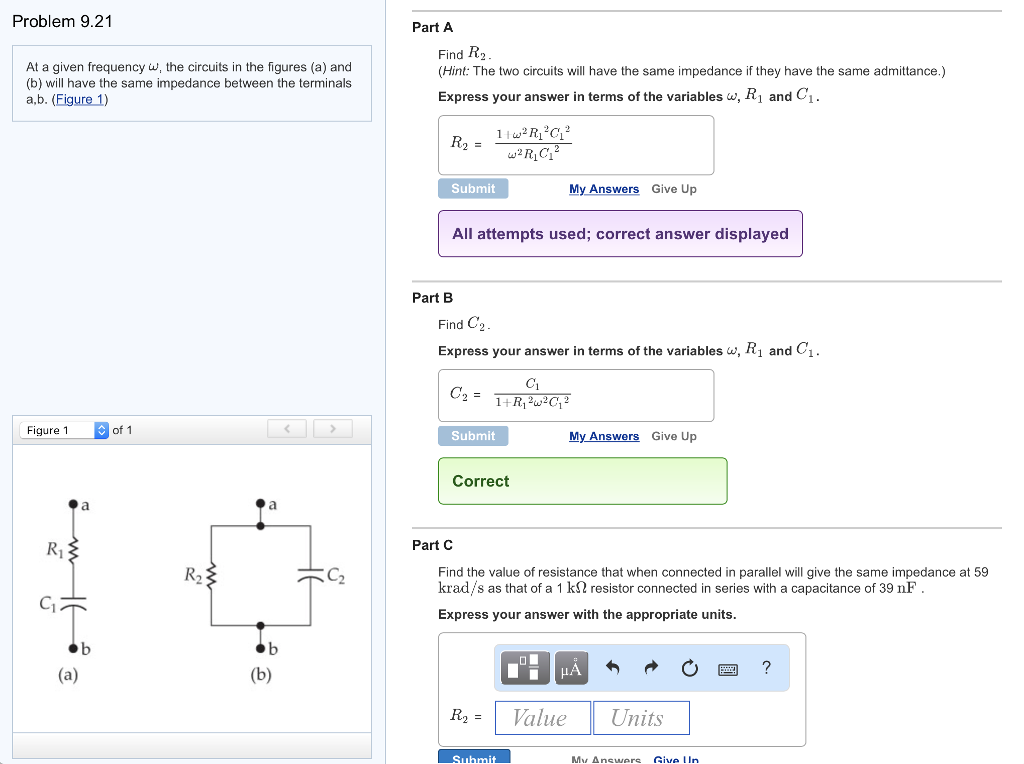 Solved Problem 9.21 At A Given Frequency W, The Circuits In | Chegg.com