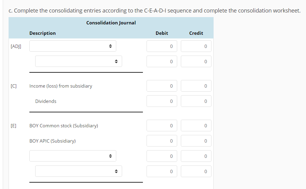 Solved: Prepare Consolidation Spreadsheet For Continuous S... | Chegg.com