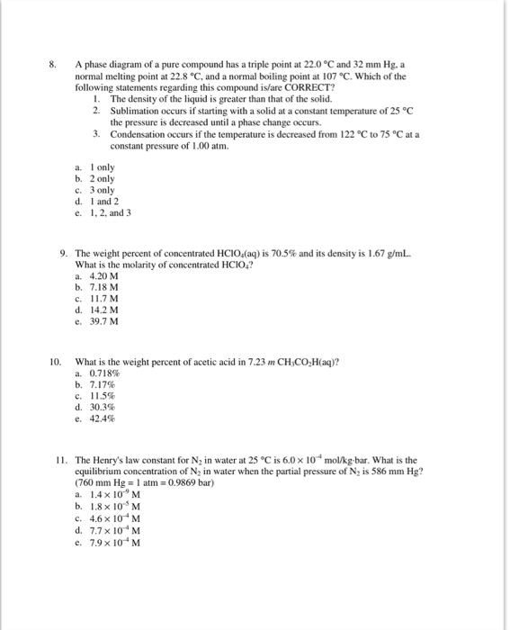 Solved A phase diagram of a pure compound has a triple point | Chegg.com