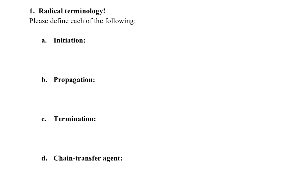 Solved 1. Radical terminology! Please define each of the | Chegg.com