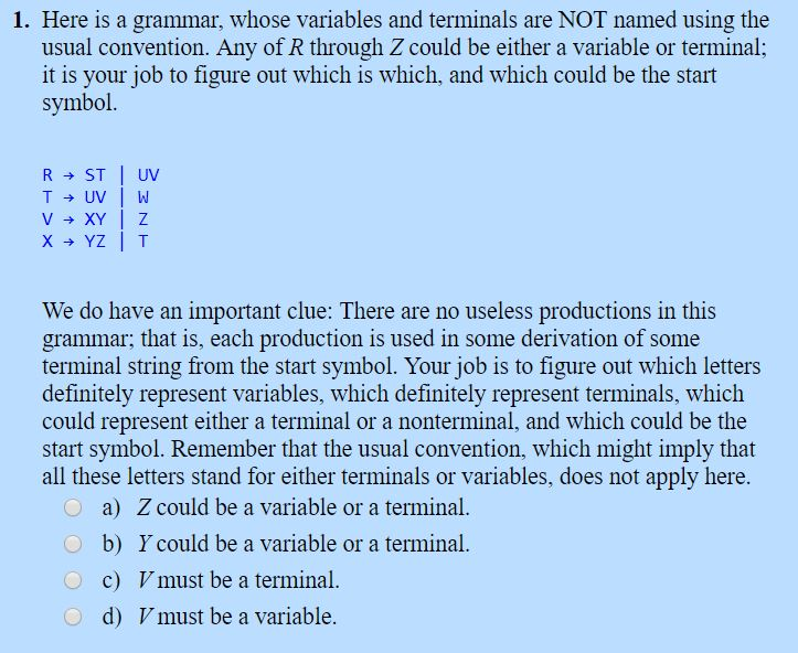 Solved 1. Here is a grammar, whose variables and terminals