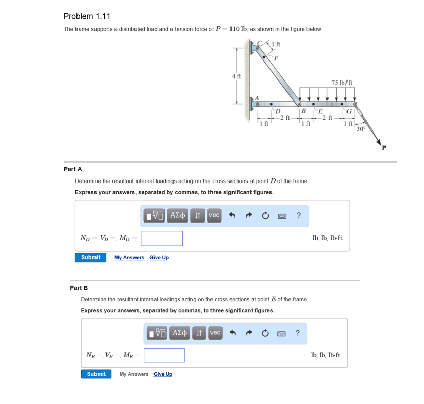 Solved The frame supports a distributed load and a tension | Chegg.com