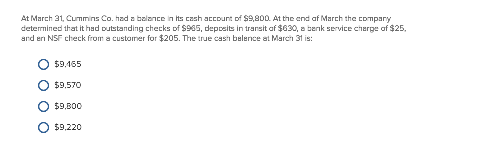 Solved At March 31 Cummins Co Had A Balance In Its Cash Chegg